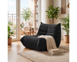 Bonenstoel - Relaxfauteuil - Lazy stoel - Teddy fleece zitzakstoel voor binnengebruik - Relaxstoel / loungefauteuil - Slaapkamer en woonkamer - Volwassenen en jongeren - Ergonomisch - Comfortabel - 105×88×80 cm - Zwart