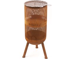 BonFeu BonVes 34 Roest Vuurkorf Staal - Vuurkorf met Grill en optioneel Plancha Bakken - Vuurkorf voor Sfeervolle Avonden - 34x34x85 cm