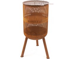 BonFeu BonVes 45 Vuurkorf – Inclusief Grillrooster – Roestbruin Staal - 45x45x100 cm