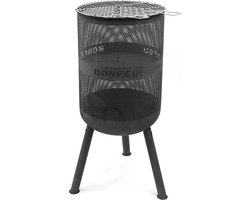 BonFeu BonVes 45 Zwart Vuurkorf Staal - Vuurkorf met Grill en optioneel Plancha Bakken - Vuurkorf voor Sfeervolle Avonden - 45x45x100 cm