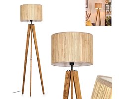 Bongal vloerlamp, vloerlamp van hout/metaal/zeegras in naturel/zwart, lamp in Scandinavisch design met ronde kap (Ø 40 cm) en voetschakelaar, hoogte 161 cm, 1 x E27, zonder gloeilamp