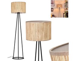 Bongal vloerlamp, vloerlamp van metaal/zeegras in zwart/natuur, lamp in modern design met ronde kap (Ø 40 cm) en voetschakelaar, hoogte 152 cm, 1 x E27, zonder gloeilamp