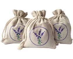 Bonheur de Provence© -Lavendel geurzakjes gevuld met Biologische lavendel - 3 linnen zakjes a 25 gram - geurzakjes kledingkast