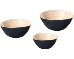 BONHEUR - Set van 3 decoratieve schalen - Zwart - Bamboe