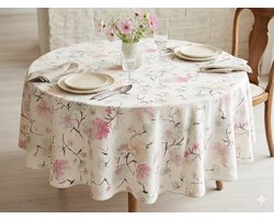 BONITA - Tafelzeil - 160 cm rond - E44/02 - Roze - Bloem - Met bies