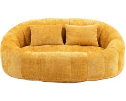 Bonkenbank Luie Bank Duurzame Comfort Lounger Hoge Rug Bonkenstoel Zitbank voor Volwassenen en Kinderen, Binnen & Buiten, Accent Vloer Zachte Lounge Stoel (Geel Chenille)