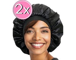 Bonnet Satijn - 2 stuks - Slaapmuts Satijn - Satijnen Bonnet- Zwart - 2 Kleuren beschikbaar
