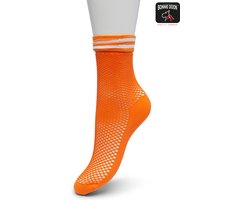 Bonnie Doon Dames Fishnet Sok met Sportieve Streepboord Dichte Zool en Teen Voor Meer Draagcomfort Fel Oranje 36/42 - Rekbaar Van Net Boven Enkel tot Stukje Boven Enkel te Dragen - 90% Polyamide - Fisnet - Mode - Trendy - Cayenne - BP221430.170