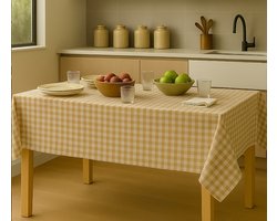 Bont geruit Tafelkleed met Vlekbestendige Behandeling , katoenen tafellaken ruit 135 x 135 beige