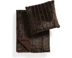 Bont Plaid Sabel Bruin 150x200cm + Kussen 45x45cm - Set - Warm en Zacht - Woondeken