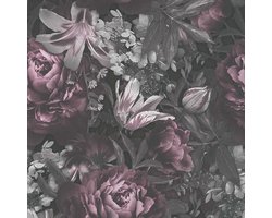 BONTE BLOEMEN BEHANG | Botanisch - grijs roze zwart wit - A.S. Création PintWalls II