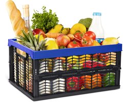 Boodschappenmand opvouwbare box 30L blauw zwart opvouwbare stevige opvouwbare mand draagbox opvouwbare box keuken opbergruimte speelgoedmand doos boodschappentas mand keuken