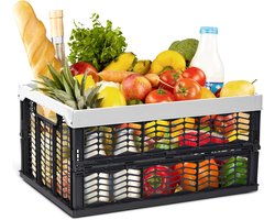 Boodschappenmand opvouwbare box 30L grijs zwart opvouwbare stevige opvouwbare mand draagbox opvouwbare box keuken opbergruimte speelgoedmand doos boodschappentas mand keuken