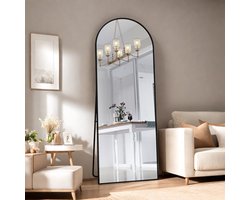 Boog Volledige Lengte Spiegel 162x53 cm – Grote Staande of Wandspiegel, Gewelfd Ontwerp, Zwart Frame