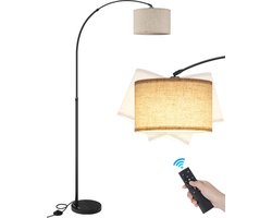 Booglamp – Dimbare LED vloerlamp – Afstandsbediening & voetschakelaar – Marmeren voet – E27 beige linnen kap