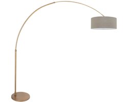 Booglamp Sparkled Light 4904BR brons met grijs linnen kap, hoogte 210-240 cm, verstelbaar en kantelbaar, Steinhauer
