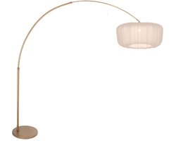 Booglamp Vela Lino 4673BR brons met beige-crème textiel kap 60 cm diameter, hoogte 210-240 cm, verstelbaar, Steinhauer