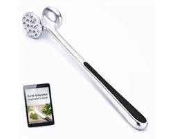 BooGoo® professionele Vleeshamer en Vleesklopper - Inclusief Kook ebook - Platte en Gekartelde kant - Topkwaliteit RVS
