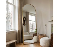 Boogspiegel Goud - 75x180 CM - Wandspiegel - Staande Spiegel met Metalen Rand - Zwart - Kleedkamer Spiegel