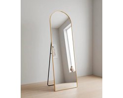 Boogspiegel Goud - Minimalistische Design Wandspiegel - Staande Spiegel met Metalen Rand - Goud - Modern - Kleedkamer Spiegel - 45x160CM