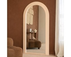 Boogspiegel hout beige 180x100 cm – massief houten frame – grote passpiegel – staande spiegel – Japandi design
