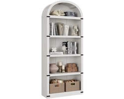Boogvormige Boekenkast - 5 Lagen - 76x30x182cm - Open Planken - Displaykast - Vintage Opbergkast - Voor Kantoor Woonkamer - Wit