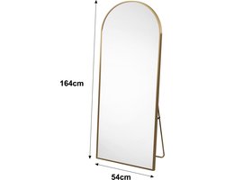 Boogvormige Passpiegel 164 x 54 cm, Grote Wandspiegel, Frame Aluminiumlegering, Vloerspiegel Slaapkamer Maakt het Dagelijks Kiezen Outfit Makkelijker Siert Kamer (Goud, 164 x 54 cm)