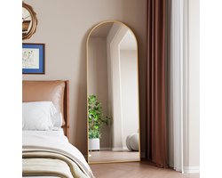 Boogvormige Staande Passpiegel – Full Body Spiegel met Aluminium Frame – HD Veiligheidsglas – Voor Slaapkamer, Hal & Kleedkamer