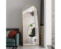 Boogvormige Staande Passpiegel – Full Body Spiegel met Aluminium Frame – HD Veiligheidsglas – Voor Slaapkamer, Hal & Kleedkamer