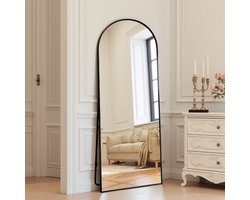 Boogvormige Staande Spiegel 177x77cm - Zwart Aluminium Frame, Veiligheidsglas