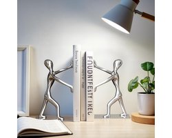 Bookends voor Planken - Zware Quirky Boeksteunen - Metalen Boeksteun - Decoratieve Boeksteun voor Thuis en Kantoor - 1 Paar (Zilver)