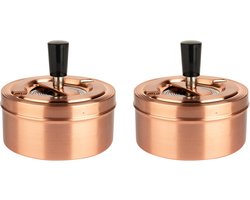 Bookwill draaiasbak / drukasbak - 2x stuks - rose goud - D11 x H6,5 cm - metaal - Terrasasbak - Stormasbak