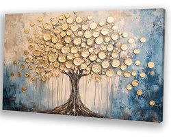 Boom met gouden bladeren - Abstract - Natuur - Goud - Wanddecoratie woonkamer - Decoratie slaapkamer - Woonaccessoires - Canvas schilderij kantoor - 100x75 cm