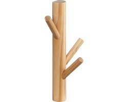 Boom Wand Kapstok Met Drie Haken, Maat M, Afmeting: L17xH32 cm, Naturel
