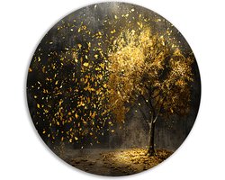 Boom wanddecoratie rond - Natuur wanddecoratie rond - Wandschaal Bladeren - Muurdecoratie industrieel - Muurdecoratie rond - Kantoor accessoires muurcirkel forex 90x90 cm