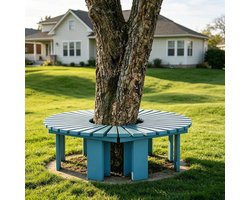 Boombank Buiten - Tuinbank Rond - Ontspannen in de tuin - Massief houten constructie - Halfrond - Blauw