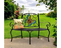 Boombank halfrond weerbestendig metaal bruin 96594 tuinbank kwartcirkel ijzeren tuinbank antiek