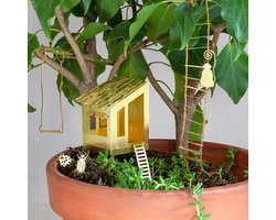 Boomhut Kamerplant - Tiny Treehouse - Boomhutje voor in je planten - Messing Goudkleurig - DIY pakket - Cadeau Plantenliefhebber