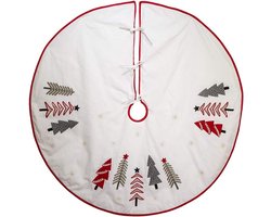 Boomrok - Kerstboom rok - Kerstdecoratie - Geborduurd patroon - 50 inch - Ivoor groen rood