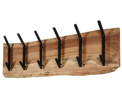 Boomstam Kapstok Hangend 12 Haken - Wandkapstok Muur - Kapstokhaak 12x - Kapstokken Industrieel Staand - Wandkapstok met Hoedenplank Hout & Zwart Metaal Landelijk - Wandkapstok met Plank Wandrek (100 cm x 12 cm x 30 cm)