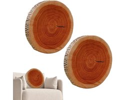 Boomstam Kussen - Houten Kussen - Decoratie en Comfort - Realistische Houtlook - 39cm Diameter - Bruin