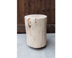 Boomstam tafel 40 cm hoog met zwenkwieltjes