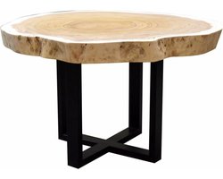 Boomstamtafel 100xH75 cm rond roestvrij stalen poten - bladdikte 9 cm