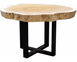 Boomstamtafel 120xH75 cm rond roestvrij stalen poten - bladdikte 10 cm