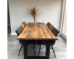 Boomstamtafel - Eettafel Boomstam effect - Tafelpoten Metaal Zwart U - 180x90