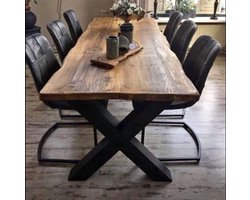 Boomstamtafel - Eettafel Boomstam effect - Tafelpoten Metaal Zwart X - 180x100