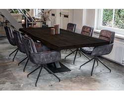 Boomstamtafel Eiken Zwart 200x90 - Eettafel Boomstam effect - Tafelpoten Metaal Zwart
