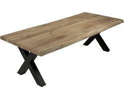 Boomstamtafel Eiken - Zwart Stalen X poten - 200x100 - Eettafel - Massief Tafelblad -