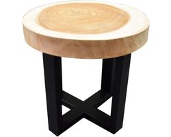 Boomstamtafel met gepoedercoat RVS poten 50xH47 cm rond - bladdikte 6 cm