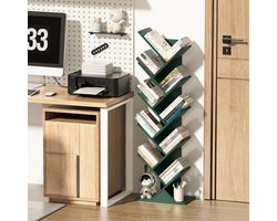 Boomvormige Boekenkast – Staand Boekenrek met 10 Niveaus voor Boeken, Cd’s en Tijdschriften, Houten Kast voor Woonkamer, Slaapkamer of Kantoor,Groen